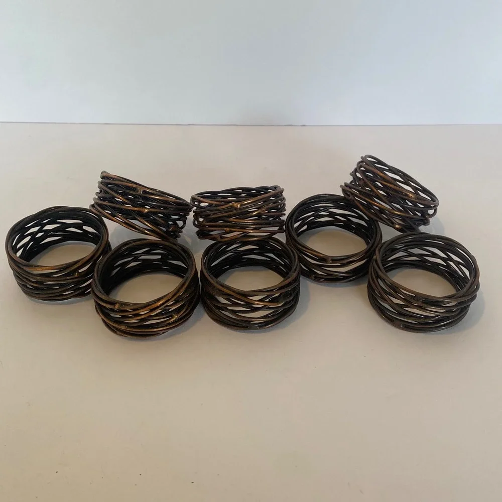 Napkin Rings Set of 8 Bronze Excellent Woven Bird Nest Twig Metal